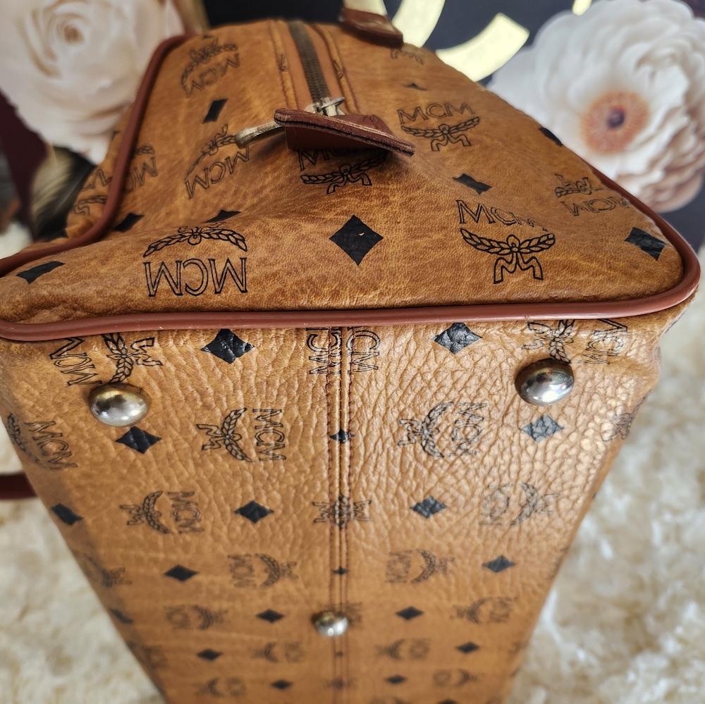 MCM Boston Cognac and Brown Monogram Satchel - Picture 4 of 7